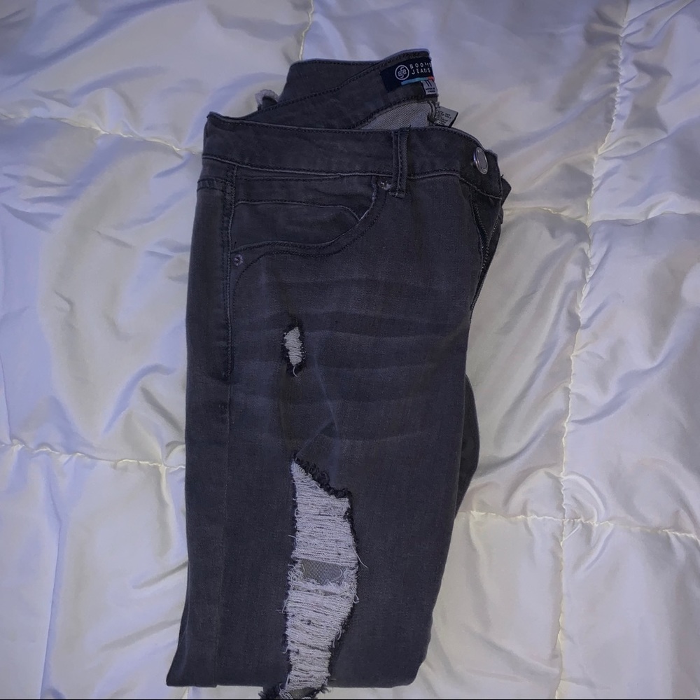 dark gray ripped jeans